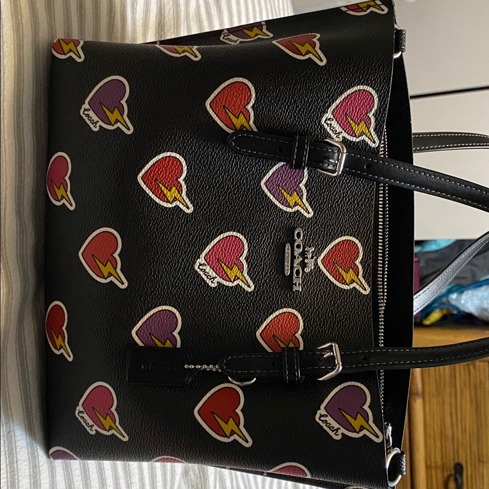 Coach Black Tote with Heart and Lightning Print